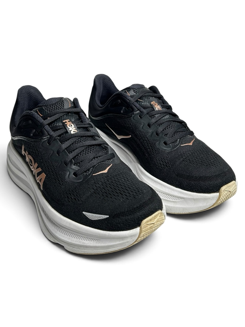Hoka One One W Bondi 9 Running Shoes Black Rose Gold Womens Size 9.5 B